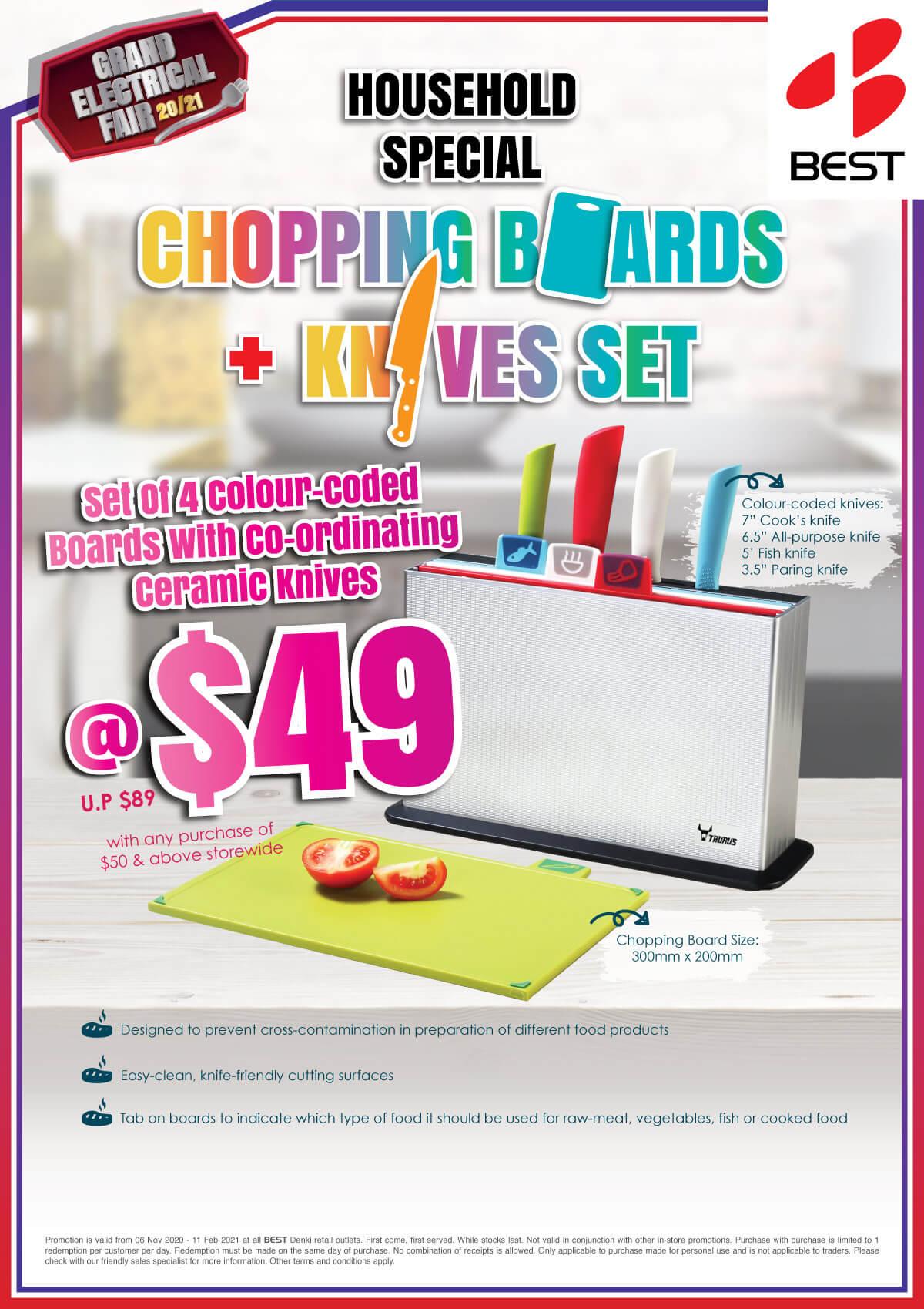 Best Denki Household Special Chopping Board and Knives Set at $49 with any purchase of $50 and above storewide