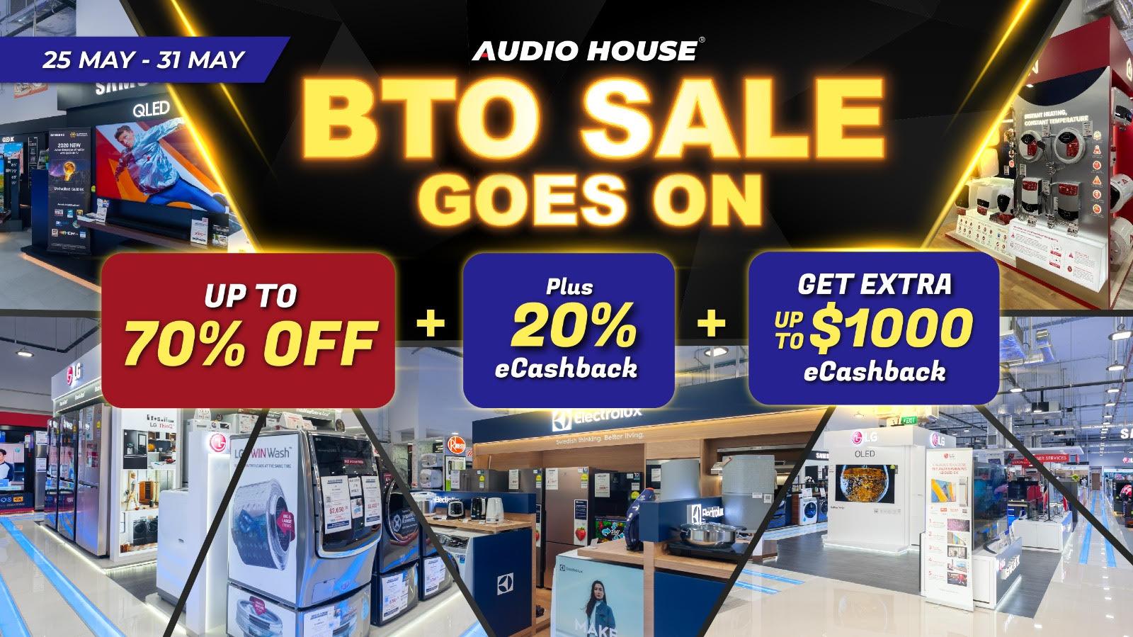 Audio House BTO Sale Goes On With Up to 70% OFF + 20% eCashback + EXTRA Up to $1,000 ECashback From Now to 31 May Only